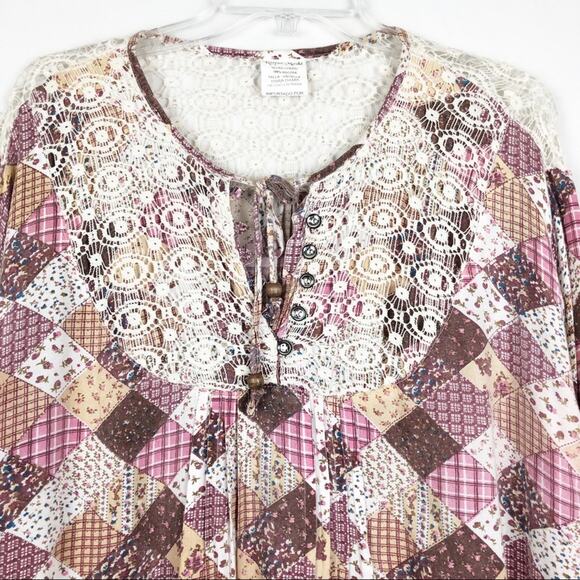 Royal Moda Womens Top XL Y2K Boho Patchwork Lace Fairy Boho Cottagecore Flawed - Picture 6 of 10